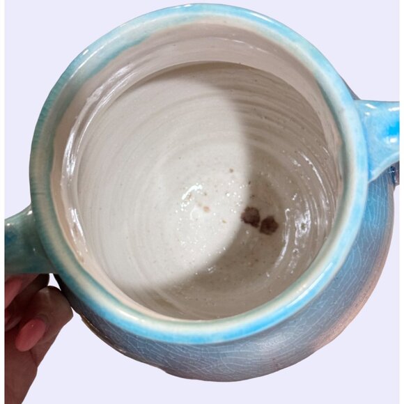 Vintage Pisgah Forest 2 handled Vase turquoise and maroon - Picture 8 of 12